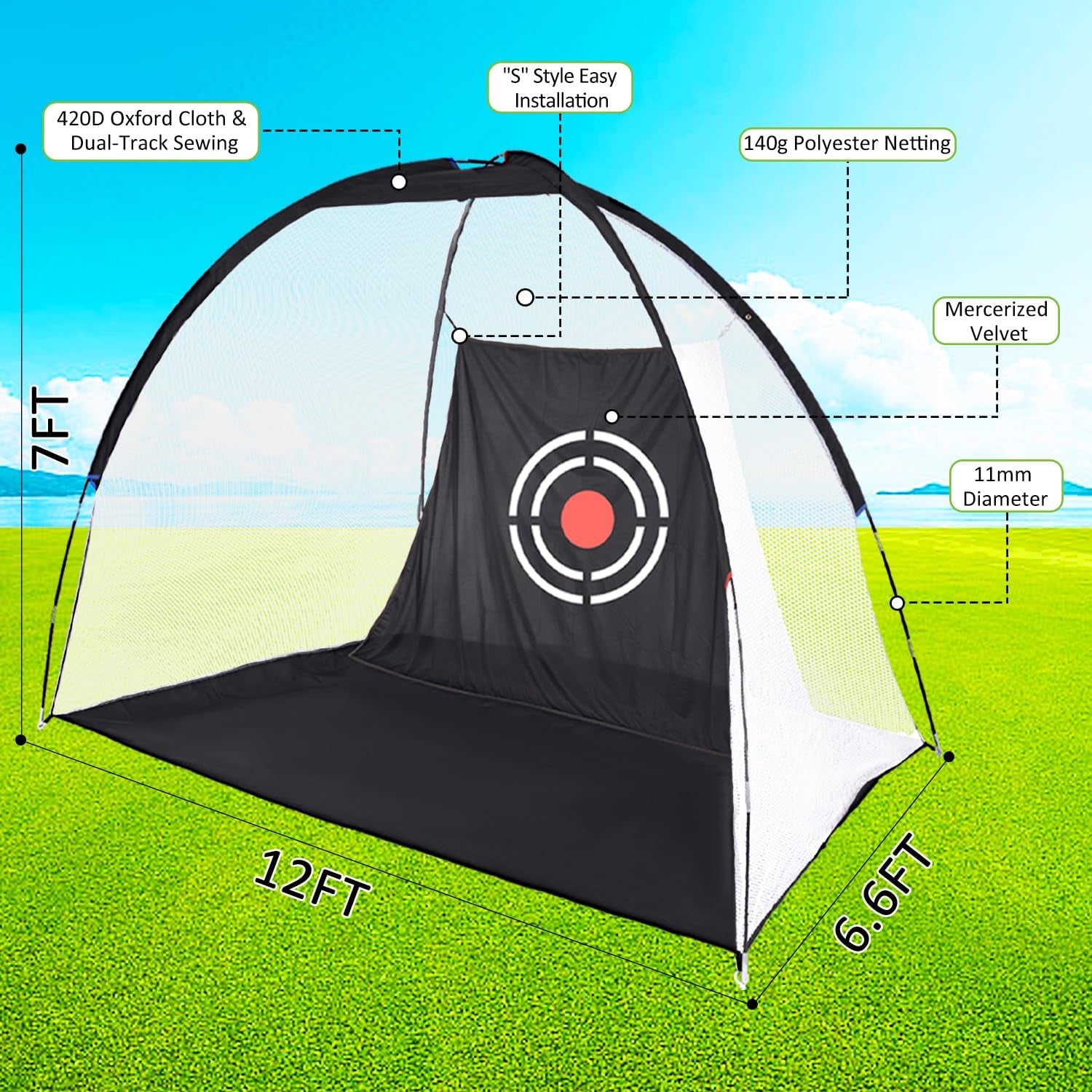 Golf Practice Net Set with Real Balls, Turf Mat, Tees, Hat, Target, and Bag - Available in 10x7ft and 12x7ft for Indoor and Outdoor Use, Ideal Gift for Golf Enthusiasts