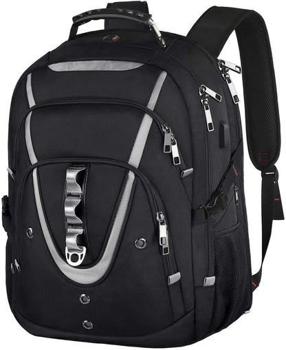 Extra Large 18.4-Inch Laptop Backpack for Men, 55L-60L Capacity, Gaming-Compatible with USB Charging Port, TSA-Friendly, RFID Anti-Theft Pocket, Water Resistant, Ideal for Travel and Business Use